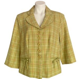 Vintage 90’s Sweet Suit Women's Jacket Windowpane Plaid Green Orange Sz 14W